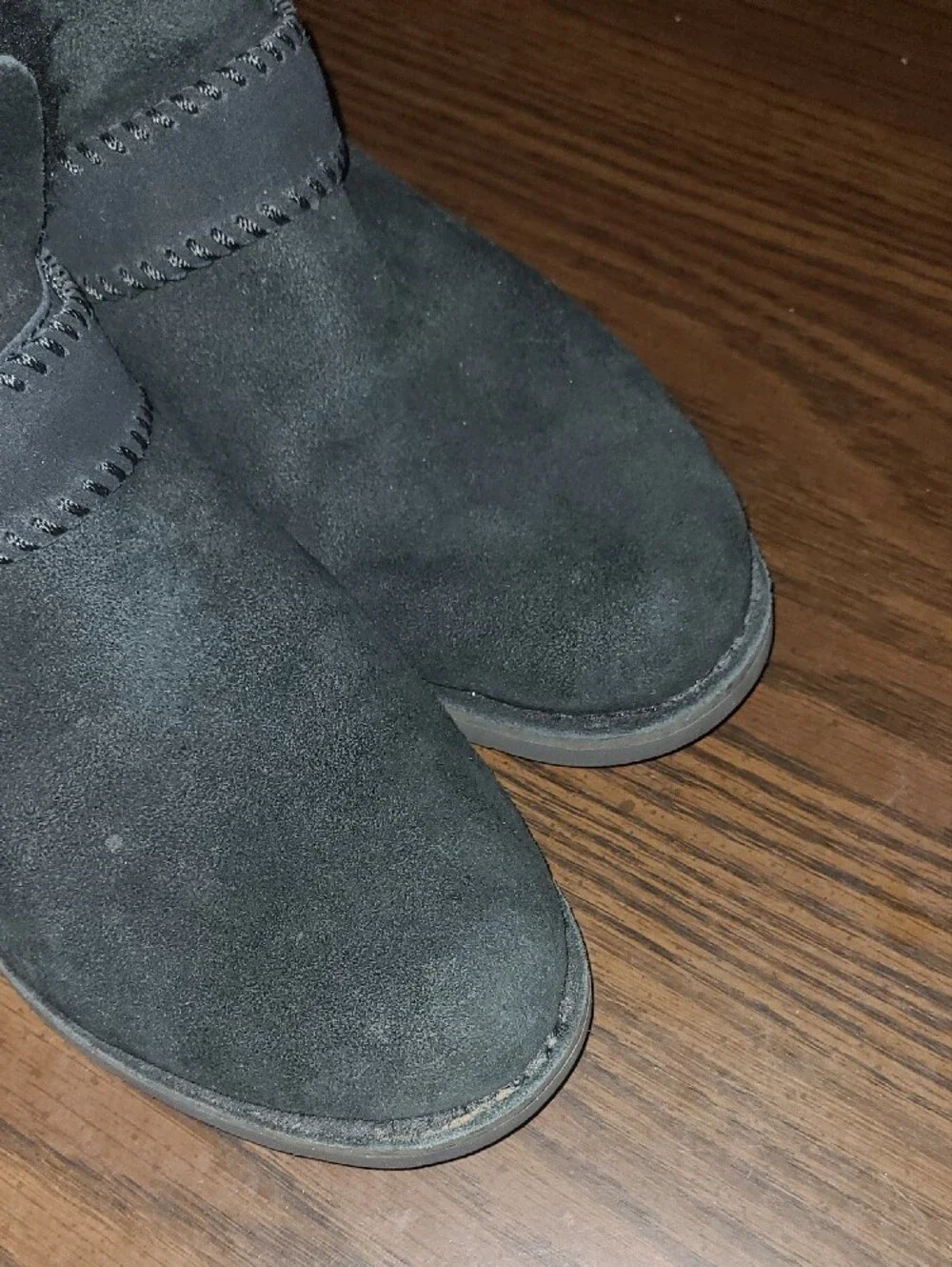 UGG Black Suede Ankle Boots with Shearling Trim Womens Size 9.5 In Great Conditi